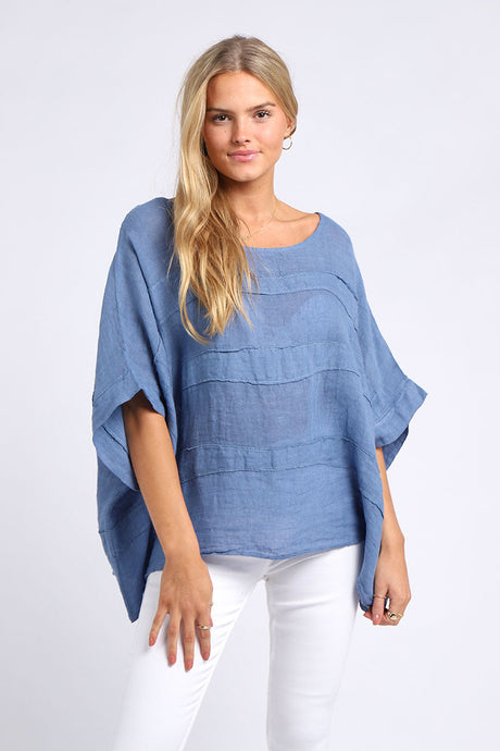 Ladies Oversized Front Patches Linen Top