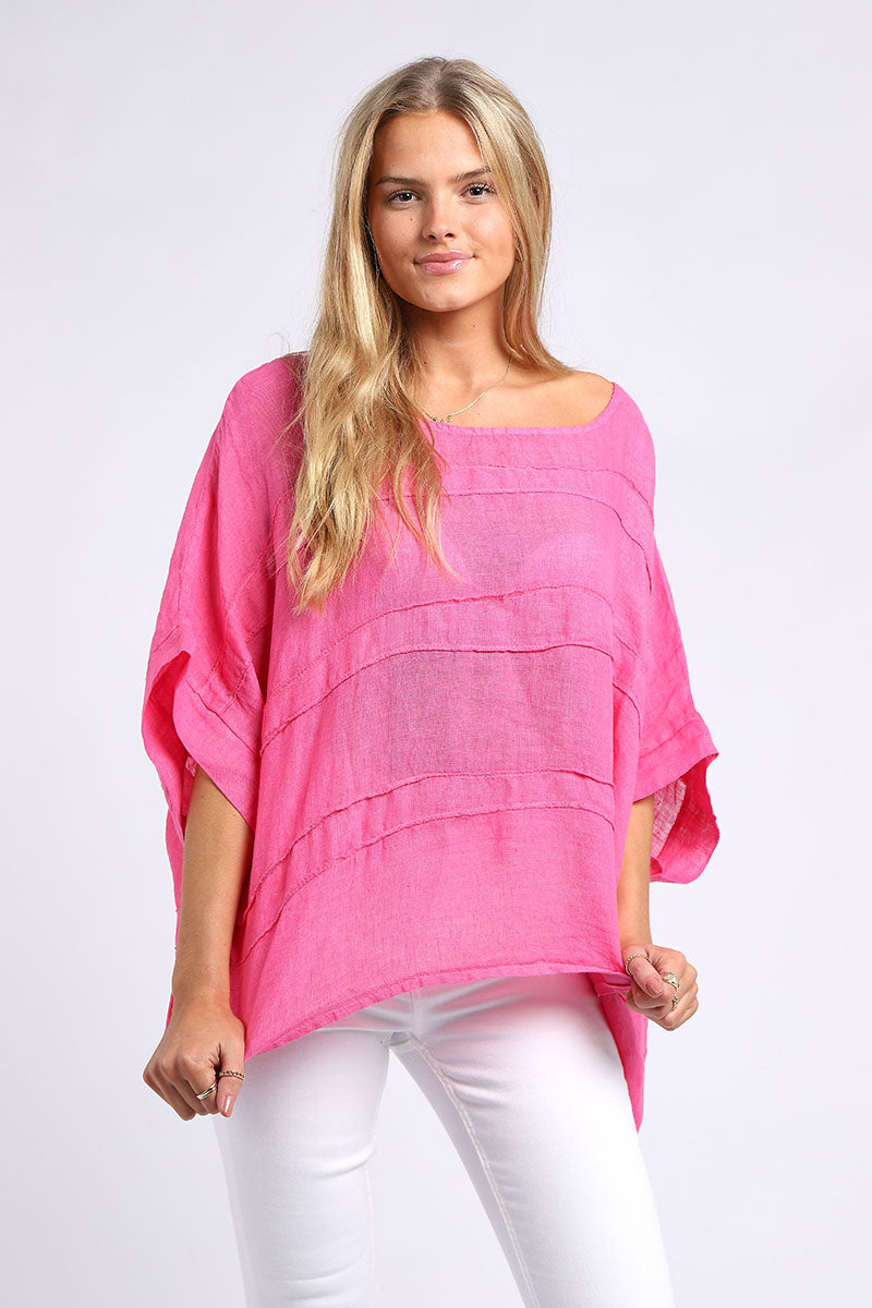 Ladies Oversized Front Patches Linen Top