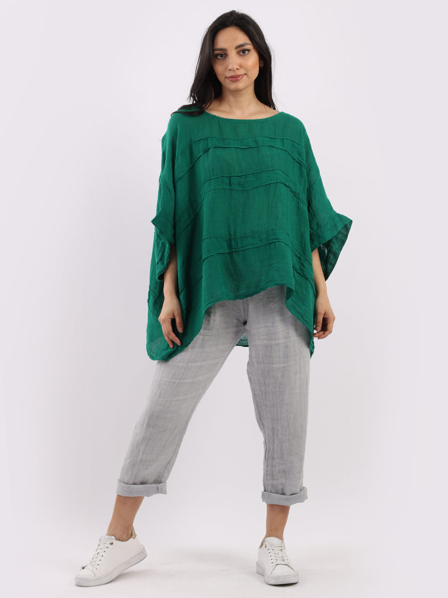 Ladies Oversized Front Patches Linen Top