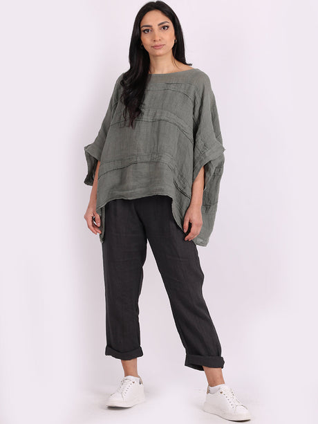 Ladies Oversized Front Patches Linen Top