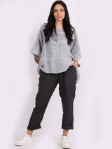 Ladies Oversized Front Patches Linen Top