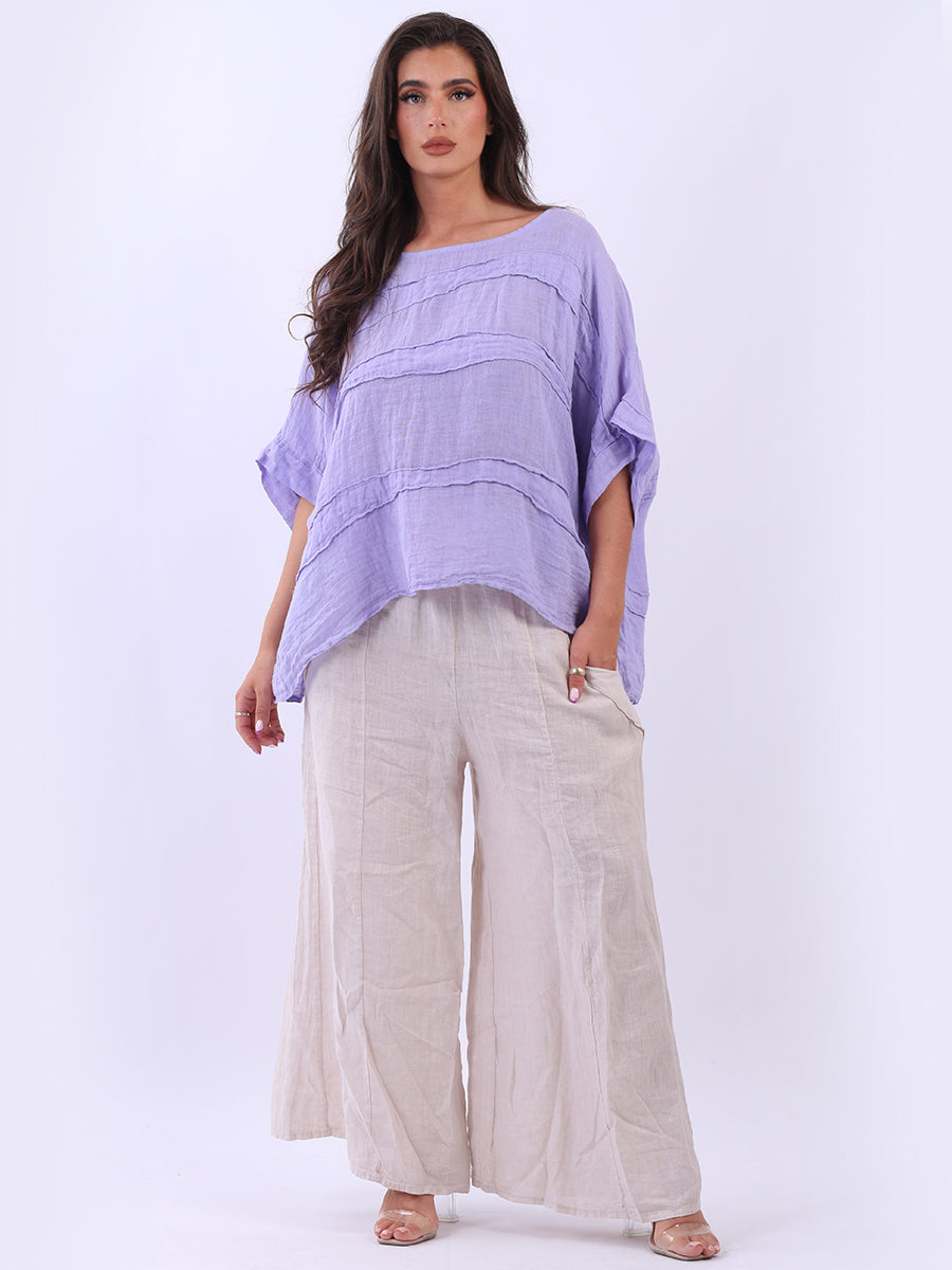 Ladies Oversized Front Patches Linen Top