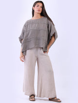 Ladies Oversized Front Patches Linen Top