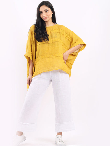 Ladies Oversized Front Patches Linen Top