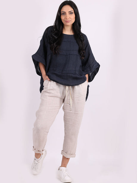 Ladies Oversized Front Patches Linen Top