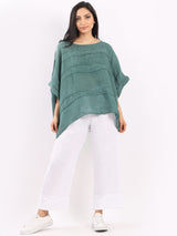 Ladies Oversized Front Patches Linen Top