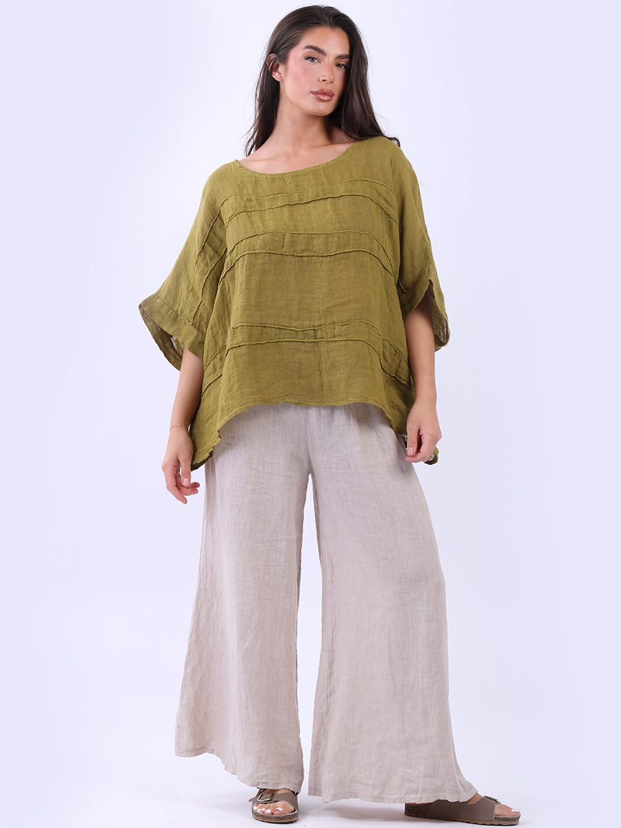 Ladies Oversized Front Patches Linen Top