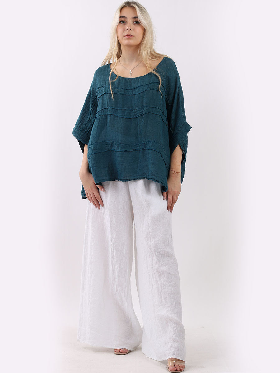 Ladies Oversized Front Patches Linen Top