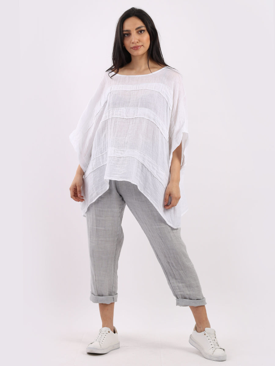 Ladies Oversized Front Patches Linen Top