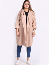 Ladies Open Front Long Woolen Hoodie Coat