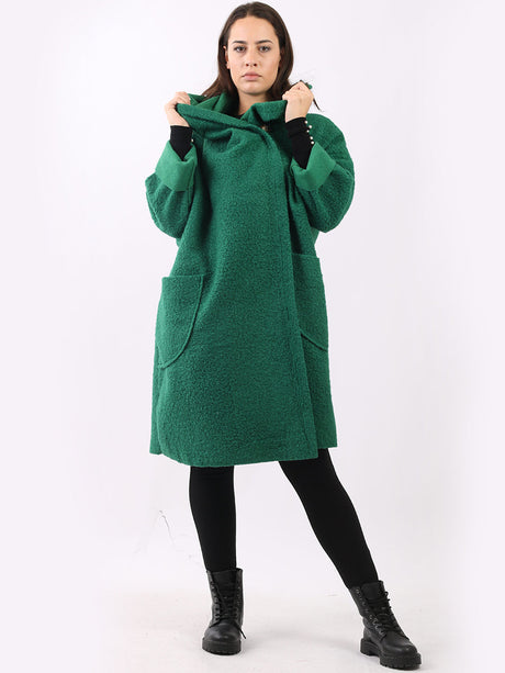 Ladies Open Front Long Woolen Hoodie Coat