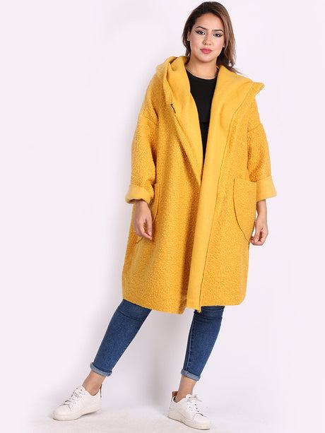 Ladies Open Front Long Woolen Hoodie Coat