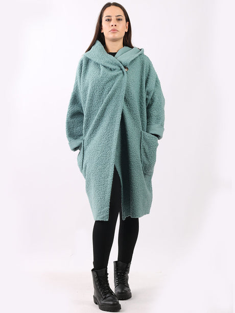 Ladies Open Front Long Woolen Hoodie Coat