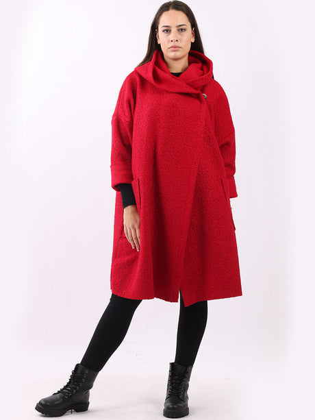 Ladies Open Front Long Woolen Hoodie Coat