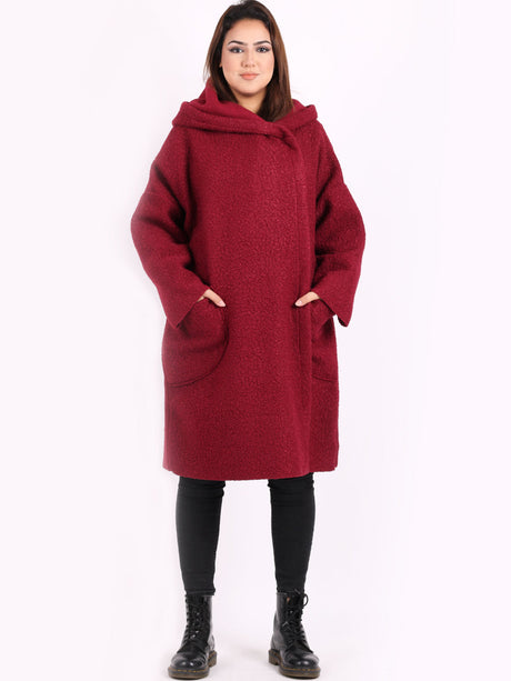 Ladies Open Front Long Woolen Hoodie Coat