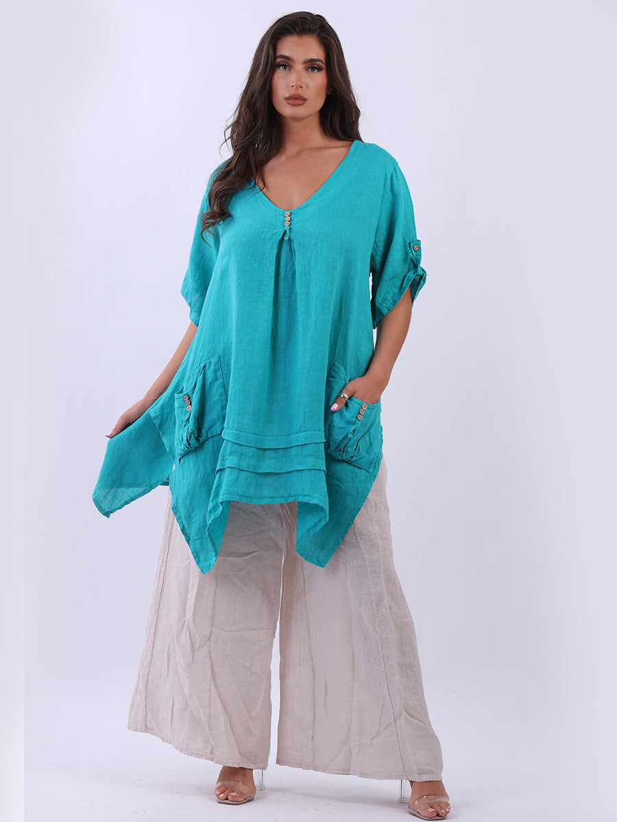 Plus Size Plain Linen Dip Side Tunic Top