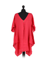 Plus Size Plain Linen Dip Side Tunic Top