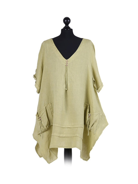 Plus Size Plain Linen Dip Side Tunic Top