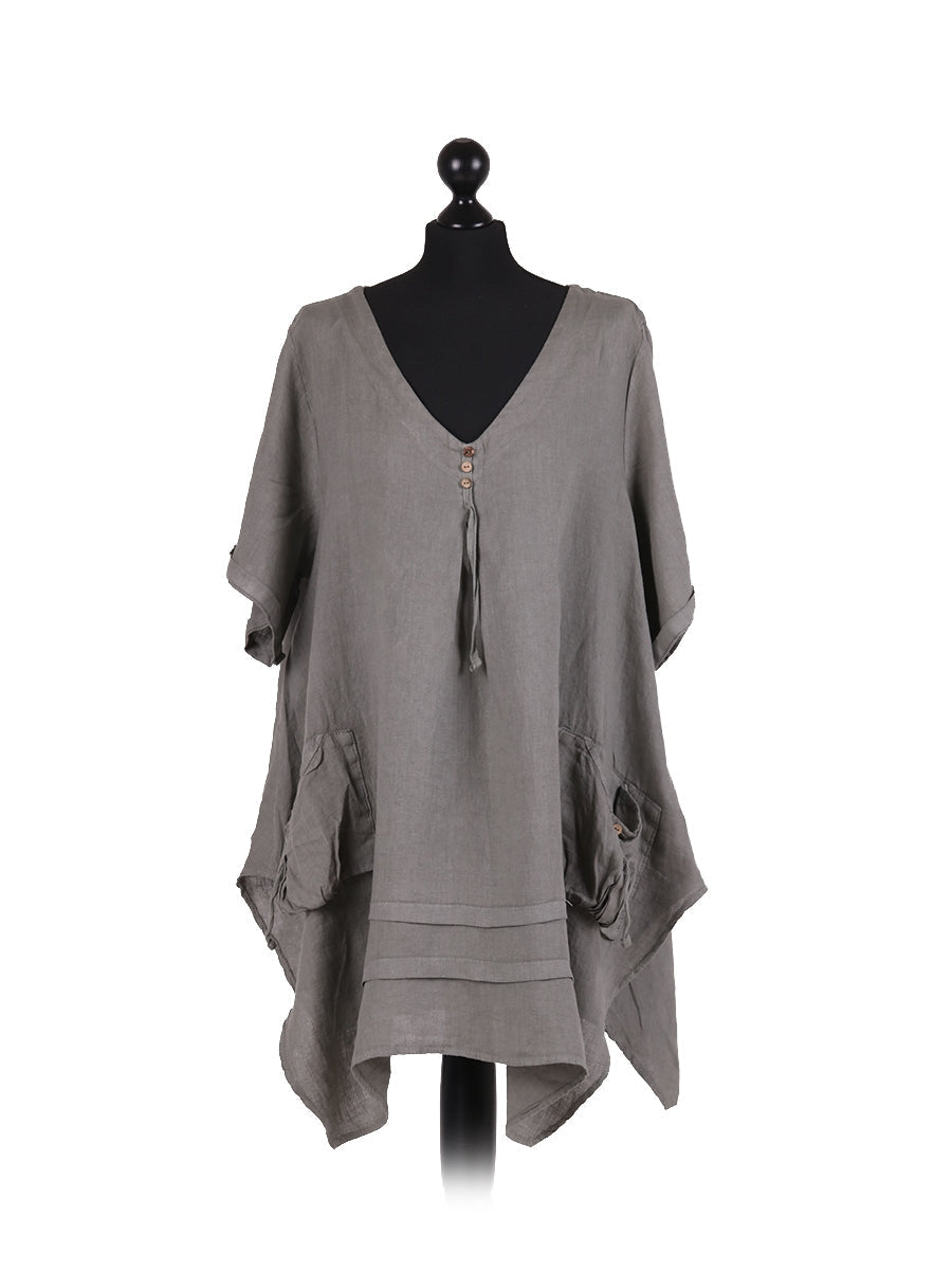 Plus Size Plain Linen Dip Side Tunic Top