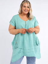 Plus Size Plain Linen Dip Side Tunic Top