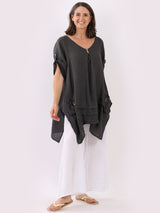 Plus Size Plain Linen Dip Side Tunic Top