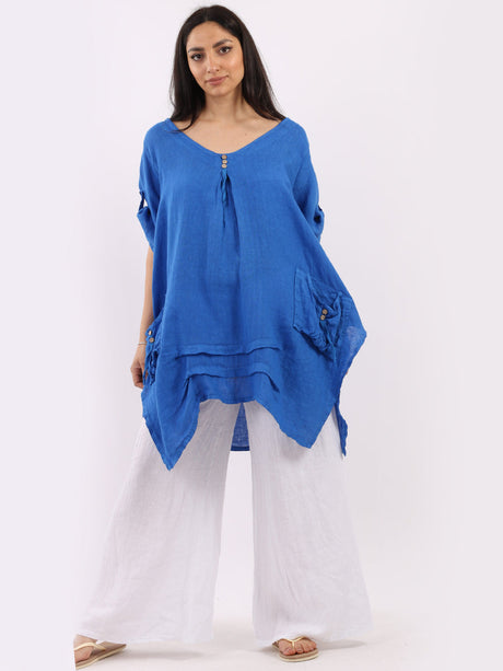 Plus Size Plain Linen Dip Side Tunic Top