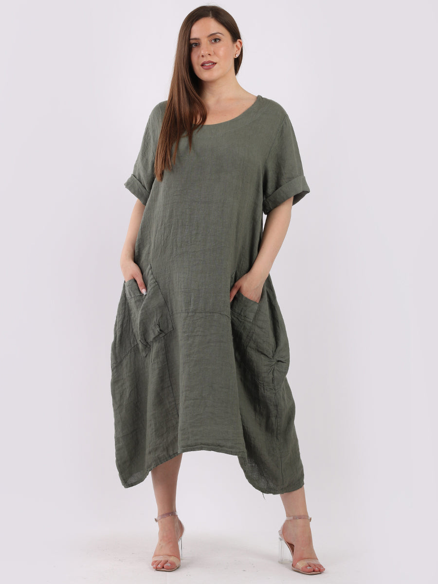 Ladies Front Pockets Plain Linen Dress Yayavoo UK Ladies Front Pockets Plain Linen Dress Yayavoo UK