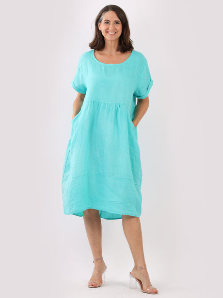 Plain Linen Front Pockets Ladies Quirky Dress