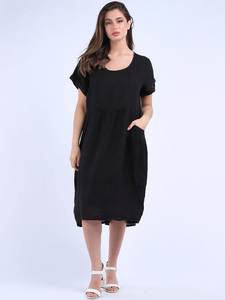 Plain Linen Front Pockets Ladies Quirky Dress