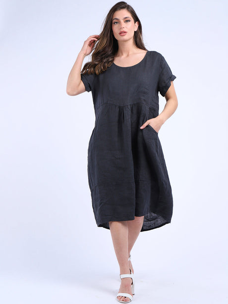 Plain Linen Front Pockets Ladies Quirky Dress