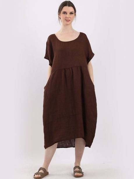 Plain Linen Front Pockets Ladies Quirky Dress