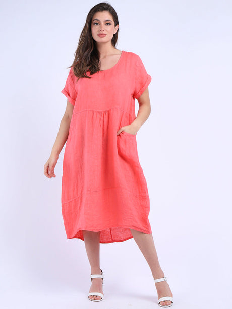 Plain Linen Front Pockets Ladies Quirky Dress