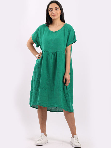 Plain Linen Front Pockets Ladies Quirky Dress