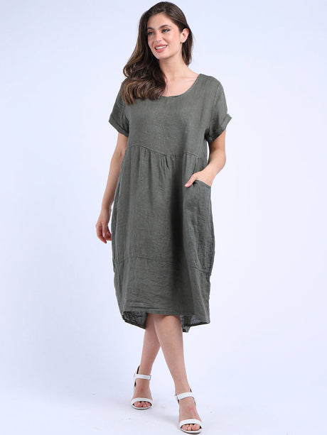 Plain Linen Front Pockets Ladies Quirky Dress