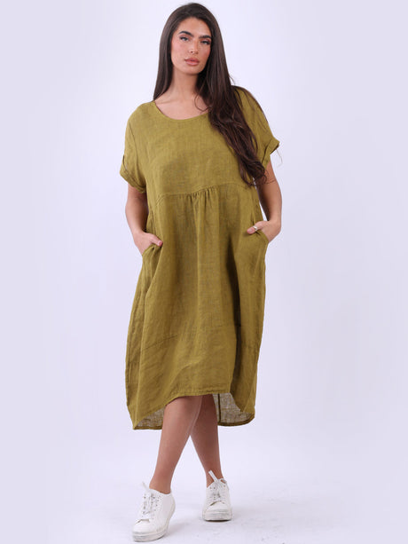 Plain Linen Front Pockets Ladies Quirky Dress