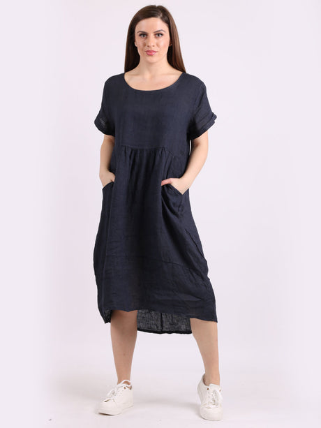 Plain Linen Front Pockets Ladies Quirky Dress