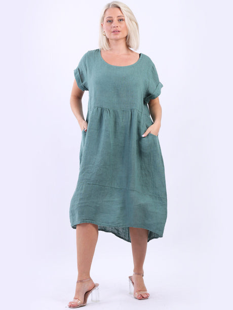 Plain Linen Front Pockets Ladies Quirky Dress