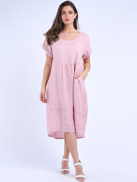 Plain Linen Front Pockets Ladies Quirky Dress