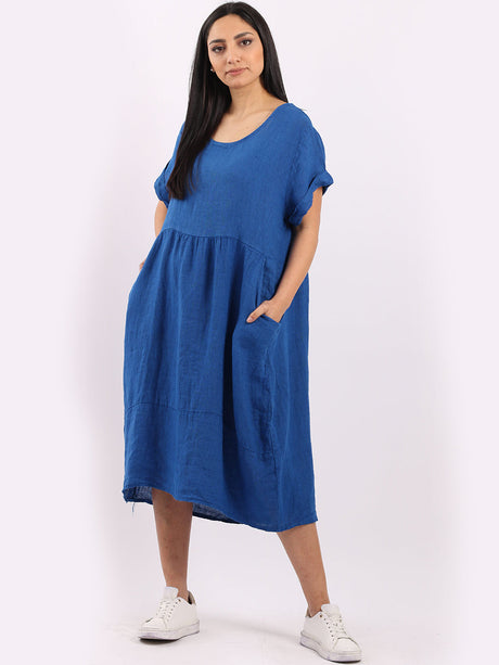 Plain Linen Front Pockets Ladies Quirky Dress