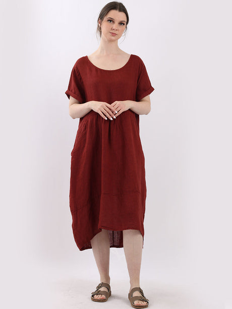 Plain Linen Front Pockets Ladies Quirky Dress