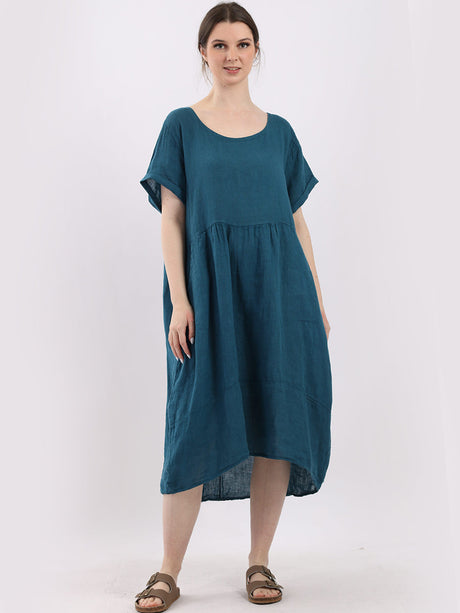 Plain Linen Front Pockets Ladies Quirky Dress