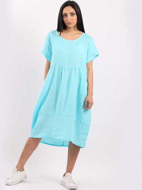 Plain Linen Front Pockets Ladies Quirky Dress