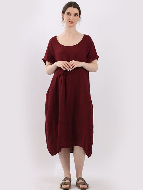 Plain Linen Front Pockets Ladies Quirky Dress