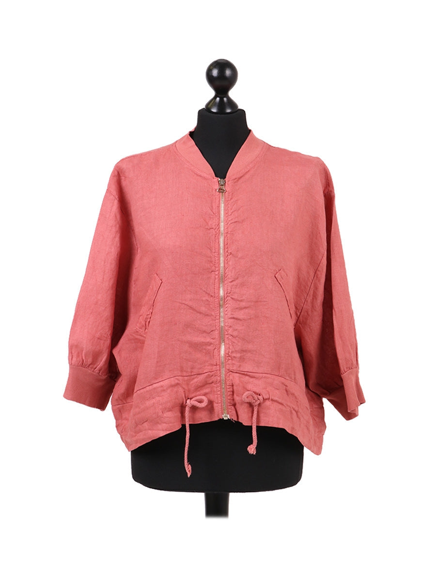 Front Zip Ladies Linen Ribbed Crop Jacket