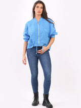 Front Zip Ladies Linen Ribbed Crop Jacket