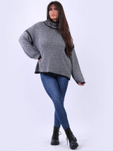 Funnel Neck Contrast Stitch Baggy Woolen Knit Jumper