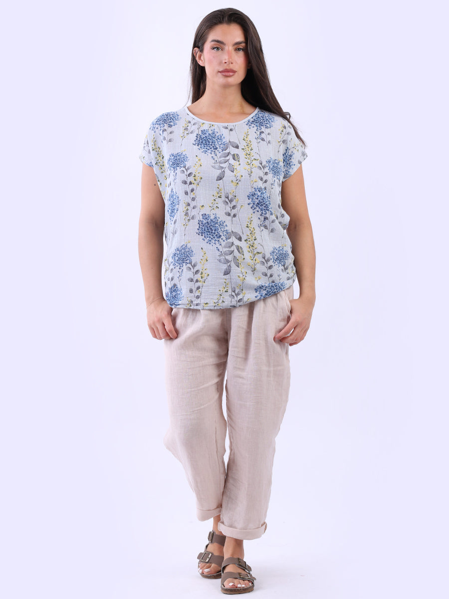 Ladies Cotton Lagenlook Floral Crop Top