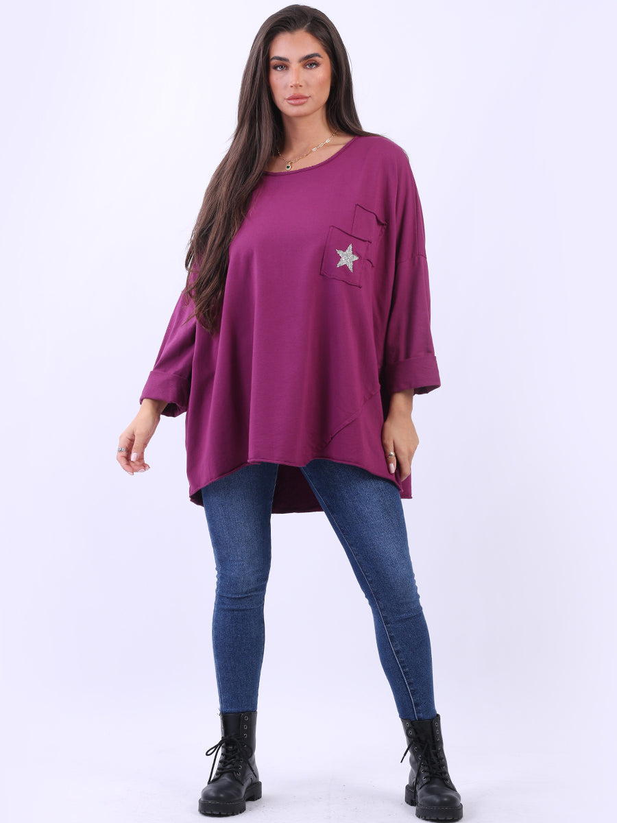 Glittery Star Plus Size Baggy Cotton Tunic