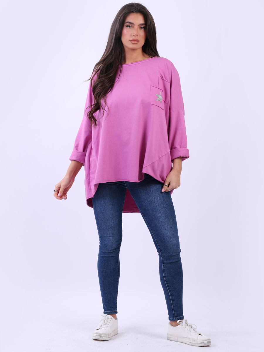 Glittery Star Plus Size Baggy Cotton Tunic