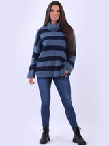 Knitted Cowl Neck Stripy Woolen Top